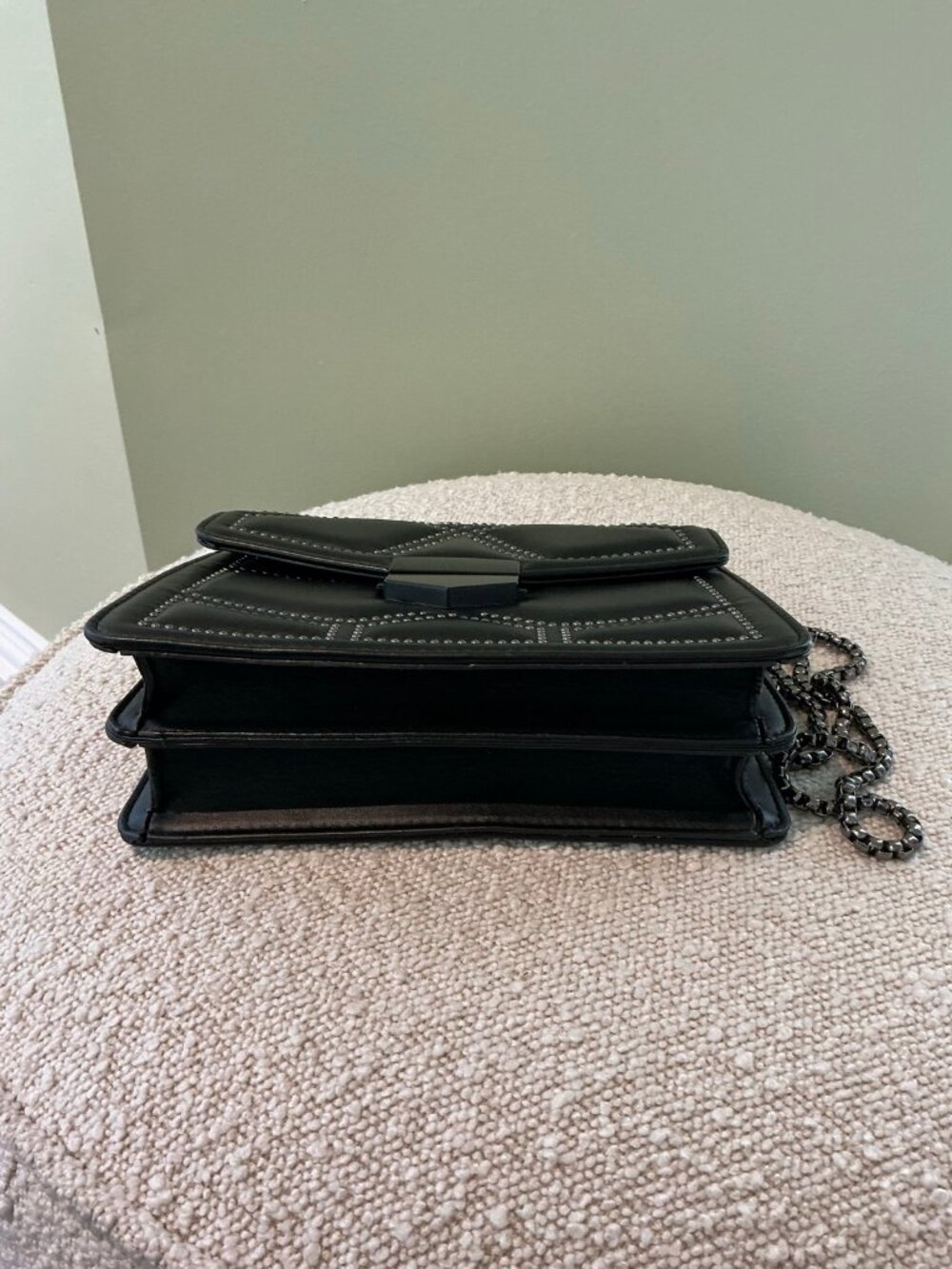 Black Studded Quilted Crossbody Bag Chain Strap